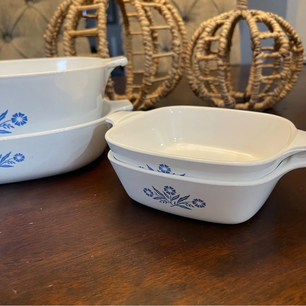 VINTAGE CORNING WARE White Blue Casserole Dishes